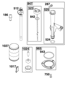 Lubrication Group Diagram and Parts List for 44U677-0011-B5 400000 - 699999 Briggs and Stratton Engine